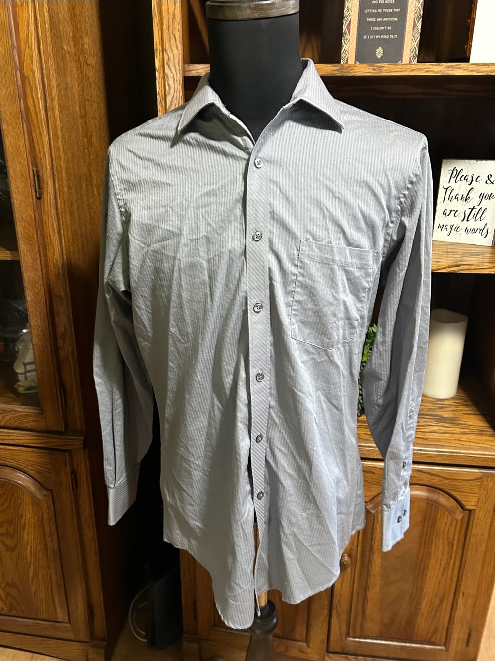 Van Heusen Men's Light Gray Pinstripe Dress Shirt